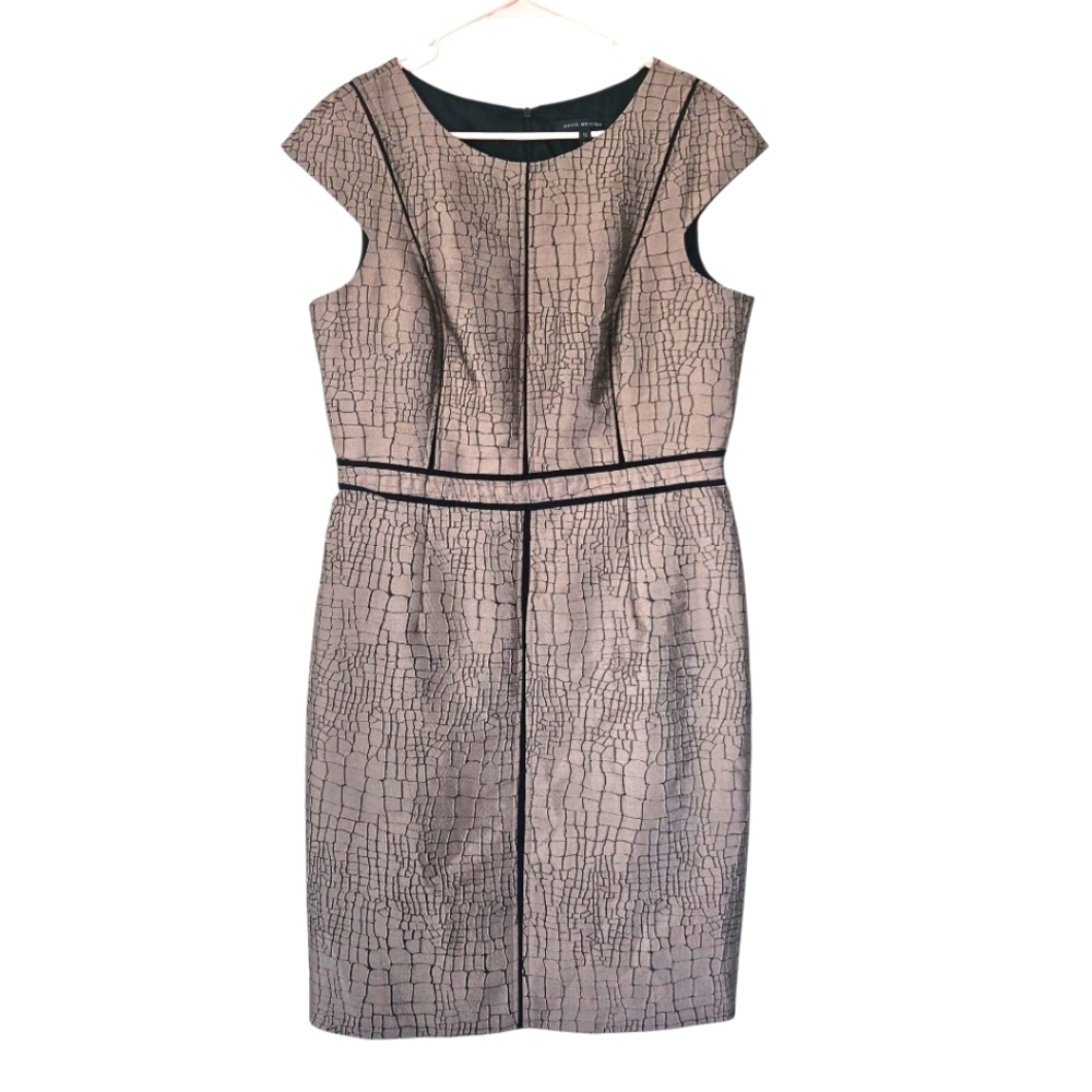 David Meister Brown Metallic Cap Sleeve Pencil Sheath Dress Size 12